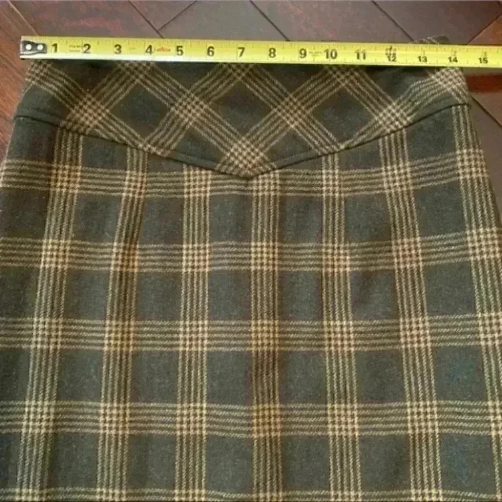 Banana Republic Wool Pencil Skirt Tartan Plaid Brown Tan Size 0 - Picture 10 of 16
